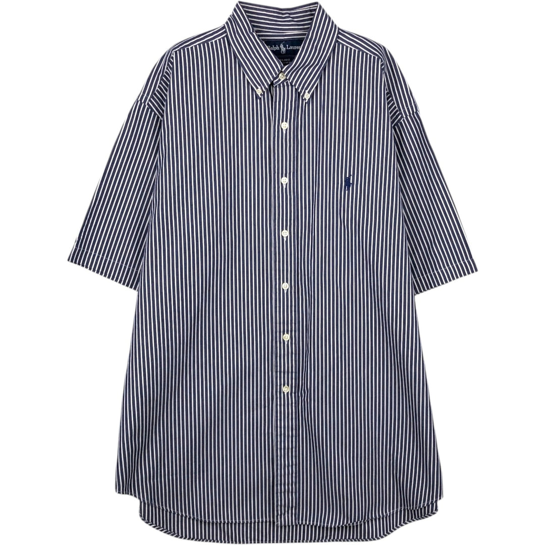 Ralph Lauren BLAKE short sleeve button down striped shirt, men's size L cotton navy blue type Vintage Second Hand