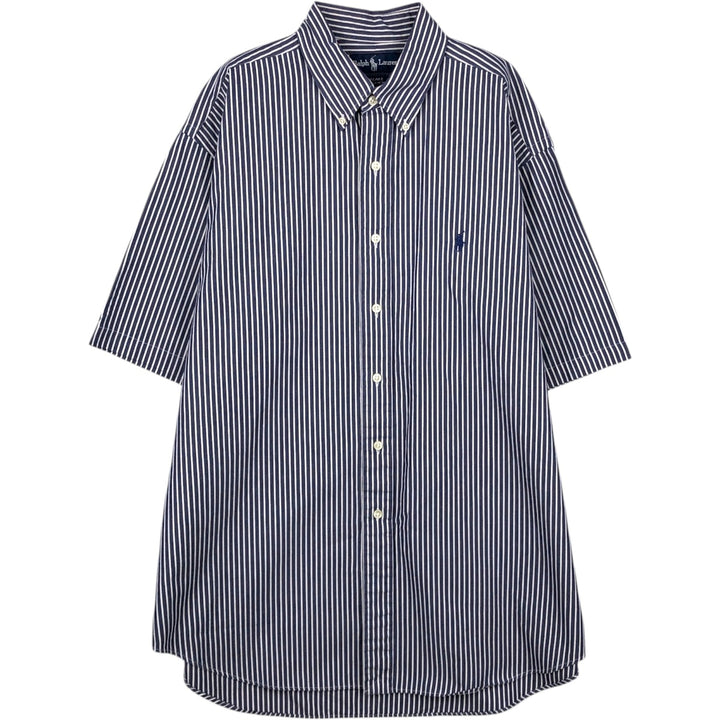 Ralph Lauren BLAKE short sleeve button down striped shirt, men's size L cotton navy blue type Vintage Second Hand