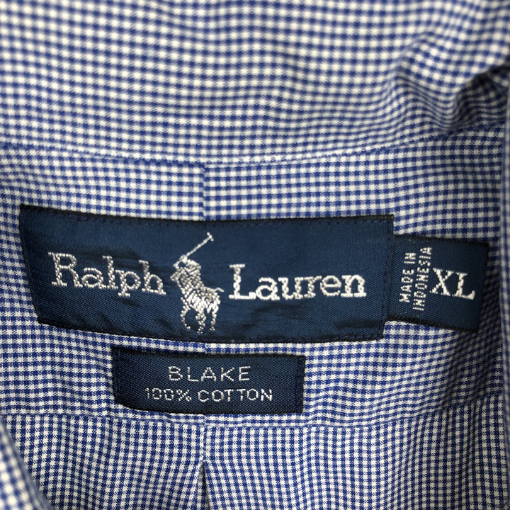 Ralph Lauren BLAKE short sleeve button down check shirt men's XL size cotton blue type Vintage Second Hand