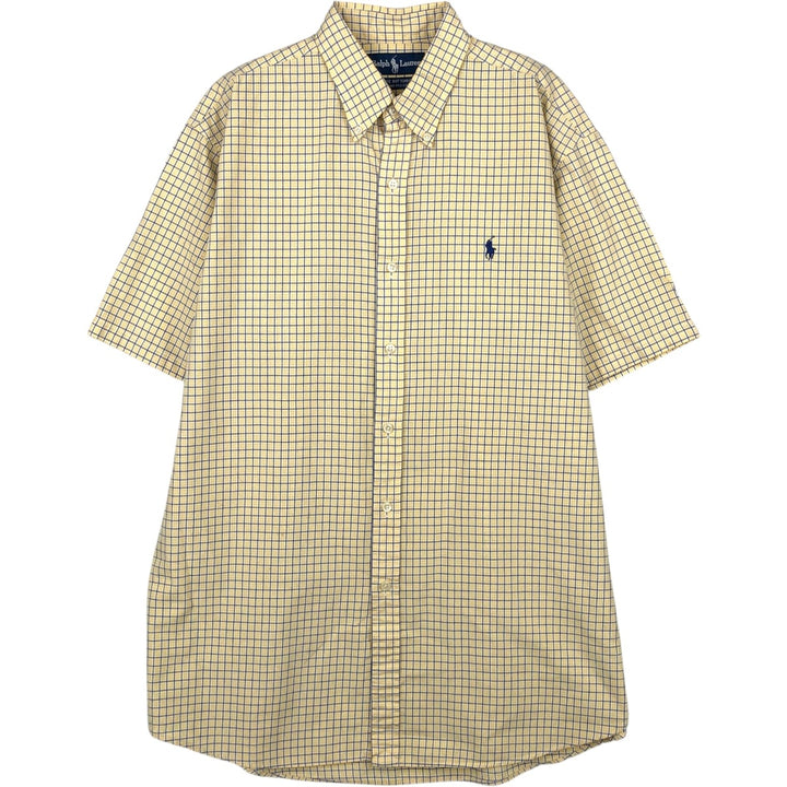 Ralph Lauren Vintage Button-Down Short-Sleeve Check Shirt, Men's Size M (approx.) cotton yellow type Vintage Second Hand