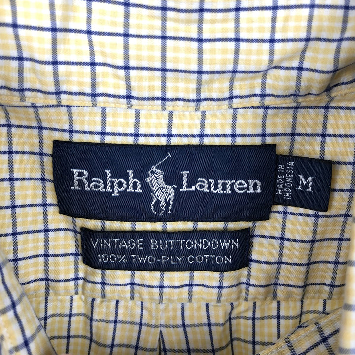 Ralph Lauren Vintage Button-Down Short-Sleeve Check Shirt, Men's Size M (approx.) cotton yellow type Vintage Second Hand