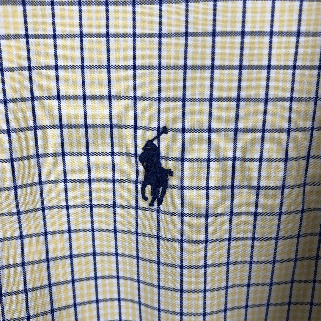 Ralph Lauren Vintage Button-Down Short-Sleeve Check Shirt, Men's Size M (approx.) cotton yellow type Vintage Second Hand