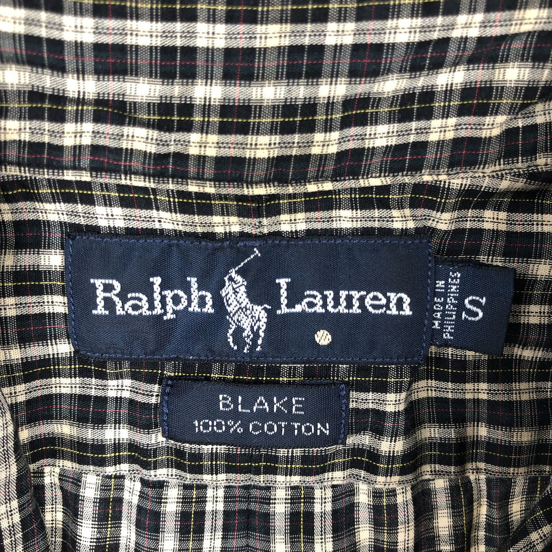 Ralph Lauren BLAKE Short-Sleeve Button-Down Check Shirt, Men's Size S (approx.) cotton black type Vintage Second Hand