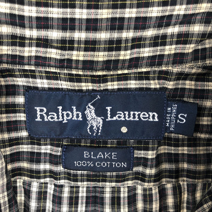 Ralph Lauren BLAKE Short-Sleeve Button-Down Check Shirt, Men's Size S (approx.) cotton black type Vintage Second Hand