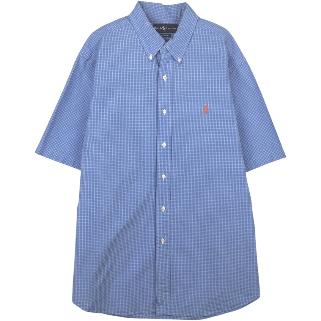 Ralph Lauren Classic Fit Short Sleeve Button Down Check Shirt Men's XL cotton blue type Vintage Second Hand