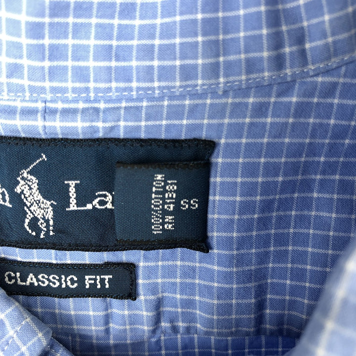 Ralph Lauren Classic Fit Short Sleeve Button Down Check Shirt Men's XL cotton blue type Vintage Second Hand