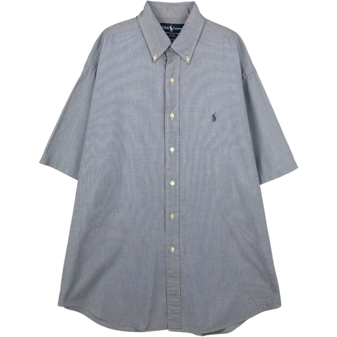 Ralph Lauren BLAIRE Houndstooth Pattern Short-Sleeve Button-Down Check Shirt, Men's Size L (approx.) cotton Charcoal Vintage Second Hand