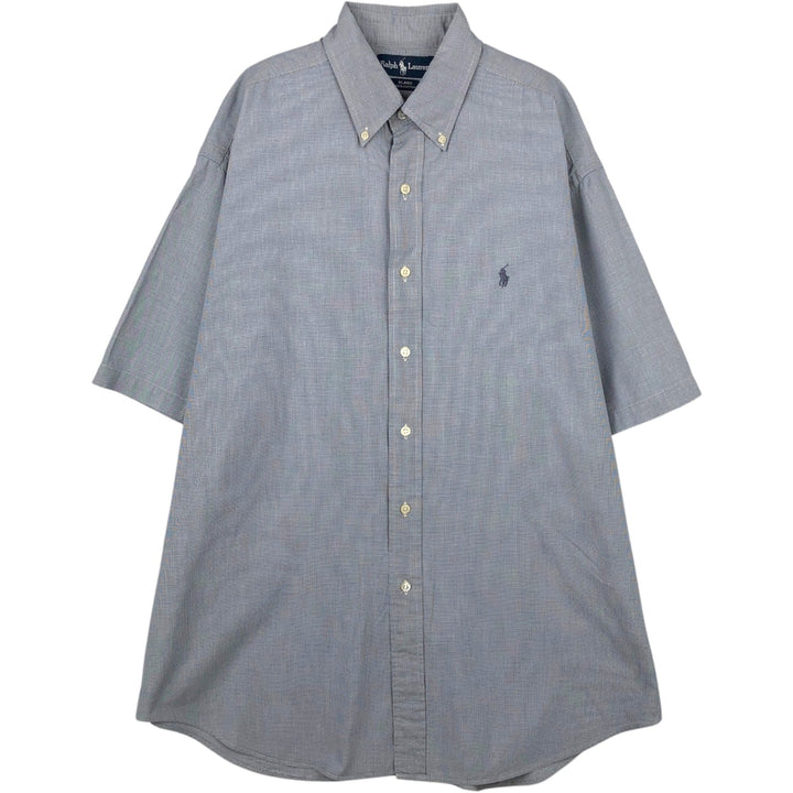 Ralph Lauren BLAIRE Houndstooth Pattern Short-Sleeve Button-Down Check Shirt, Men's Size L (approx.) cotton Charcoal Vintage Second Hand