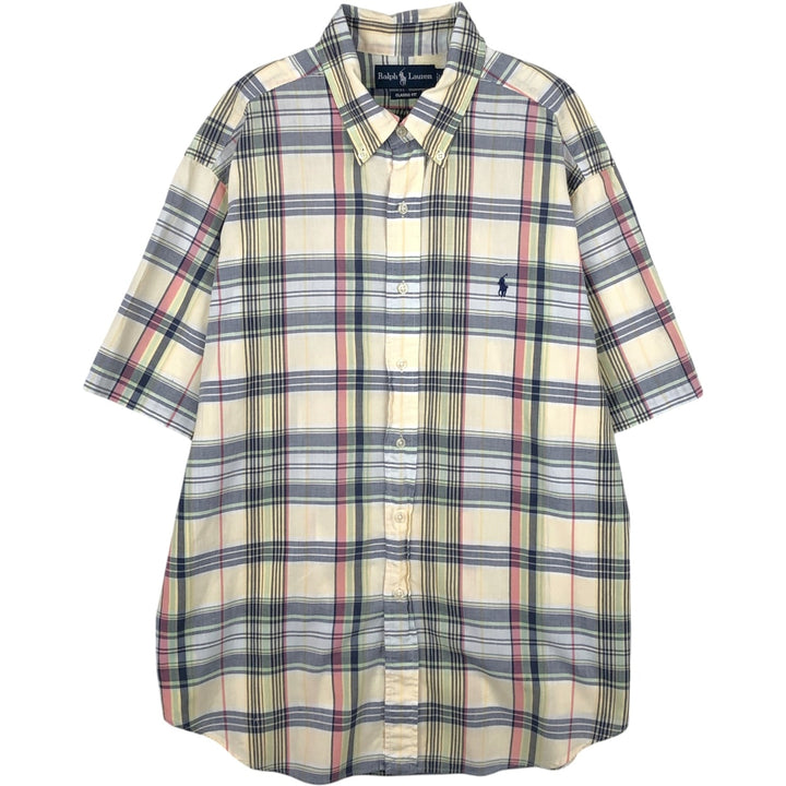 Ralph Lauren Classic Fit Madras Check Short-Sleeve Button-Down Check Shirt, Men's Size XL (approx.) cotton lemon yellow Vintage Second Hand