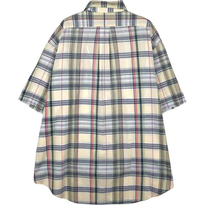 Ralph Lauren Classic Fit Madras Check Short-Sleeve Button-Down Check Shirt, Men's Size XL (approx.) cotton lemon yellow Vintage Second Hand
