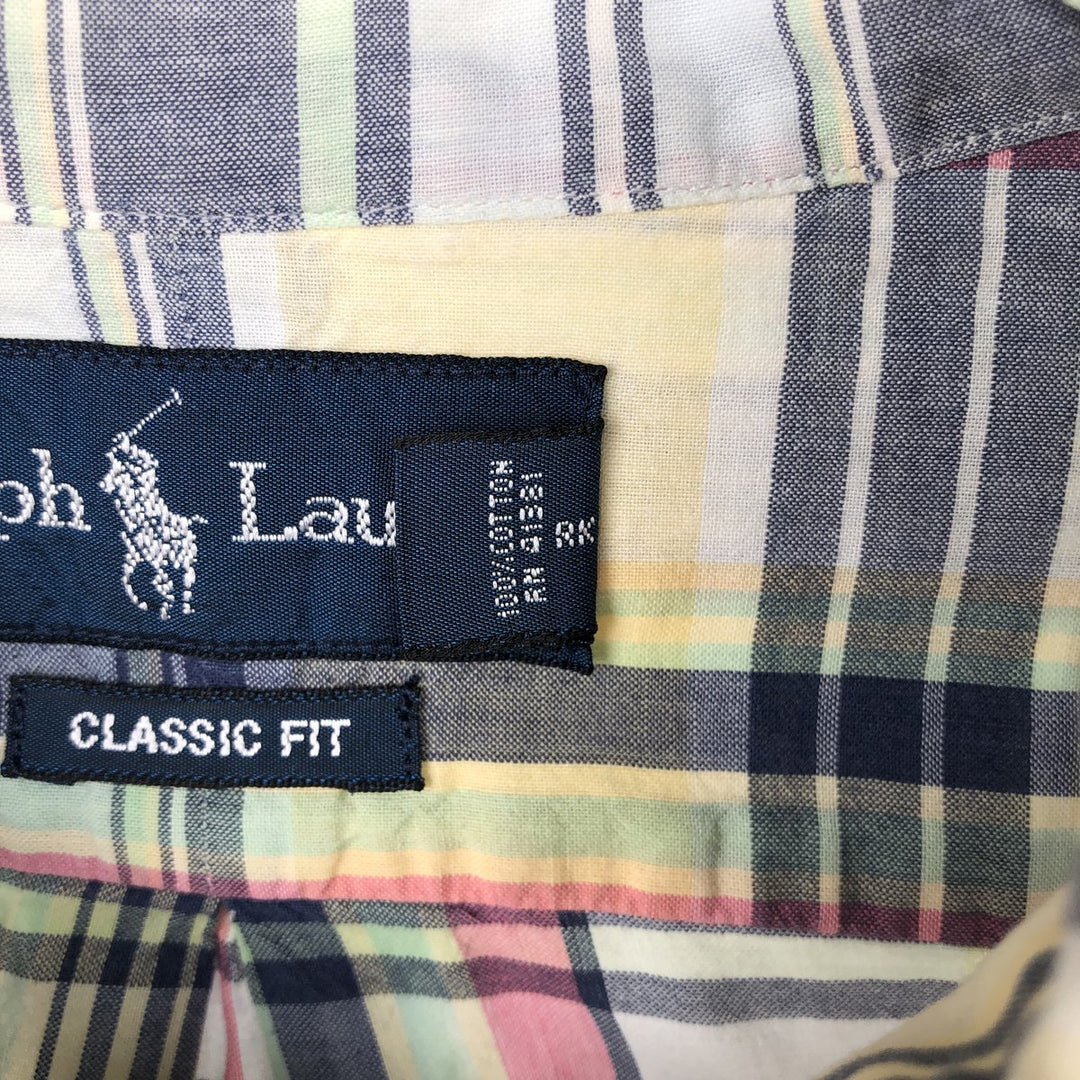 Ralph Lauren Classic Fit Madras Check Short-Sleeve Button-Down Check Shirt, Men's Size XL (approx.) cotton lemon yellow Vintage Second Hand