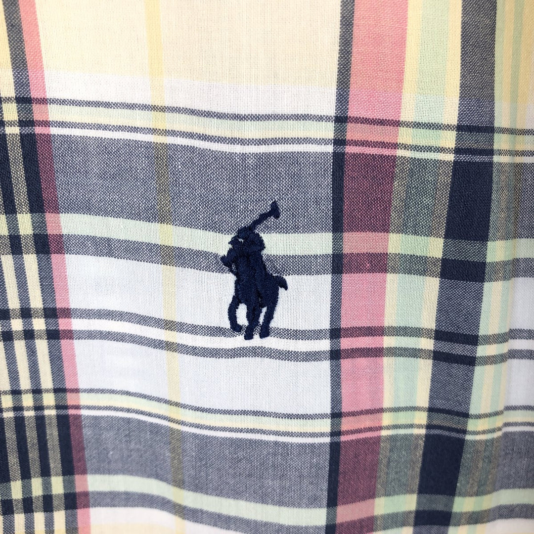 Ralph Lauren Classic Fit Madras Check Short-Sleeve Button-Down Check Shirt, Men's Size XL (approx.) cotton lemon yellow Vintage Second Hand