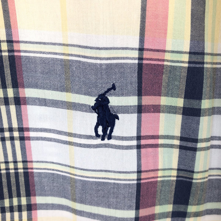 Ralph Lauren Classic Fit Madras Check Short-Sleeve Button-Down Check Shirt, Men's Size XL (approx.) cotton lemon yellow Vintage Second Hand