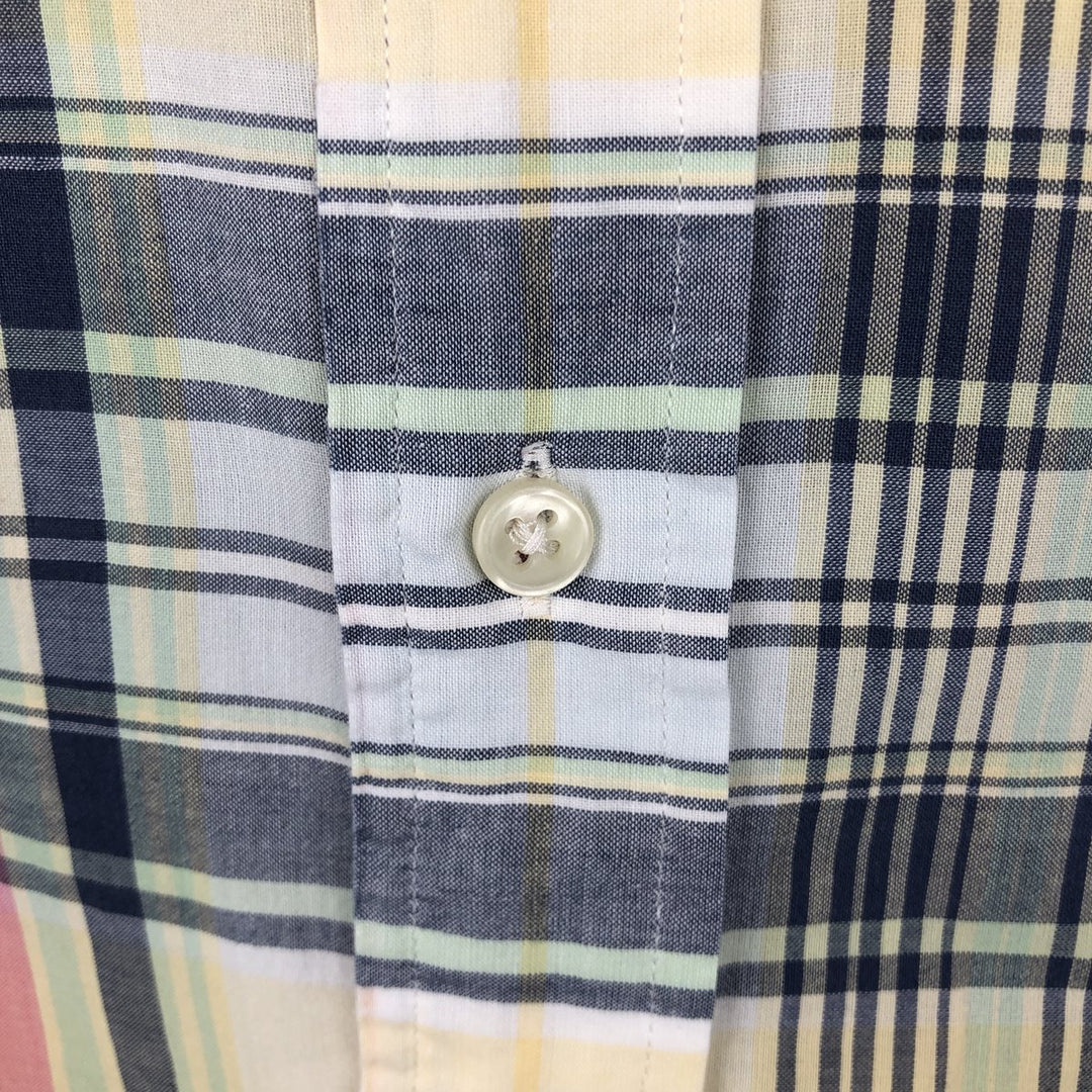 Ralph Lauren Classic Fit Madras Check Short-Sleeve Button-Down Check Shirt, Men's Size XL (approx.) cotton lemon yellow Vintage Second Hand