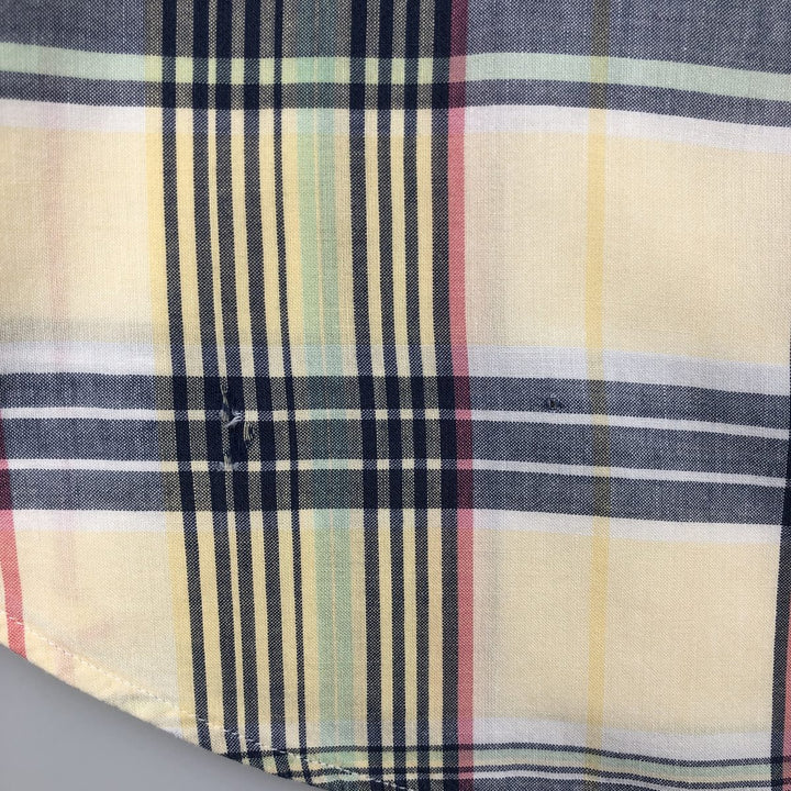 Ralph Lauren Classic Fit Madras Check Short-Sleeve Button-Down Check Shirt, Men's Size XL (approx.) cotton lemon yellow Vintage Second Hand