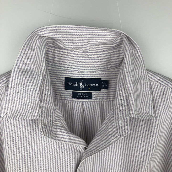 Ralph Lauren BLAKE short sleeve button down striped shirt, men's size L cotton purple type Vintage Second Hand