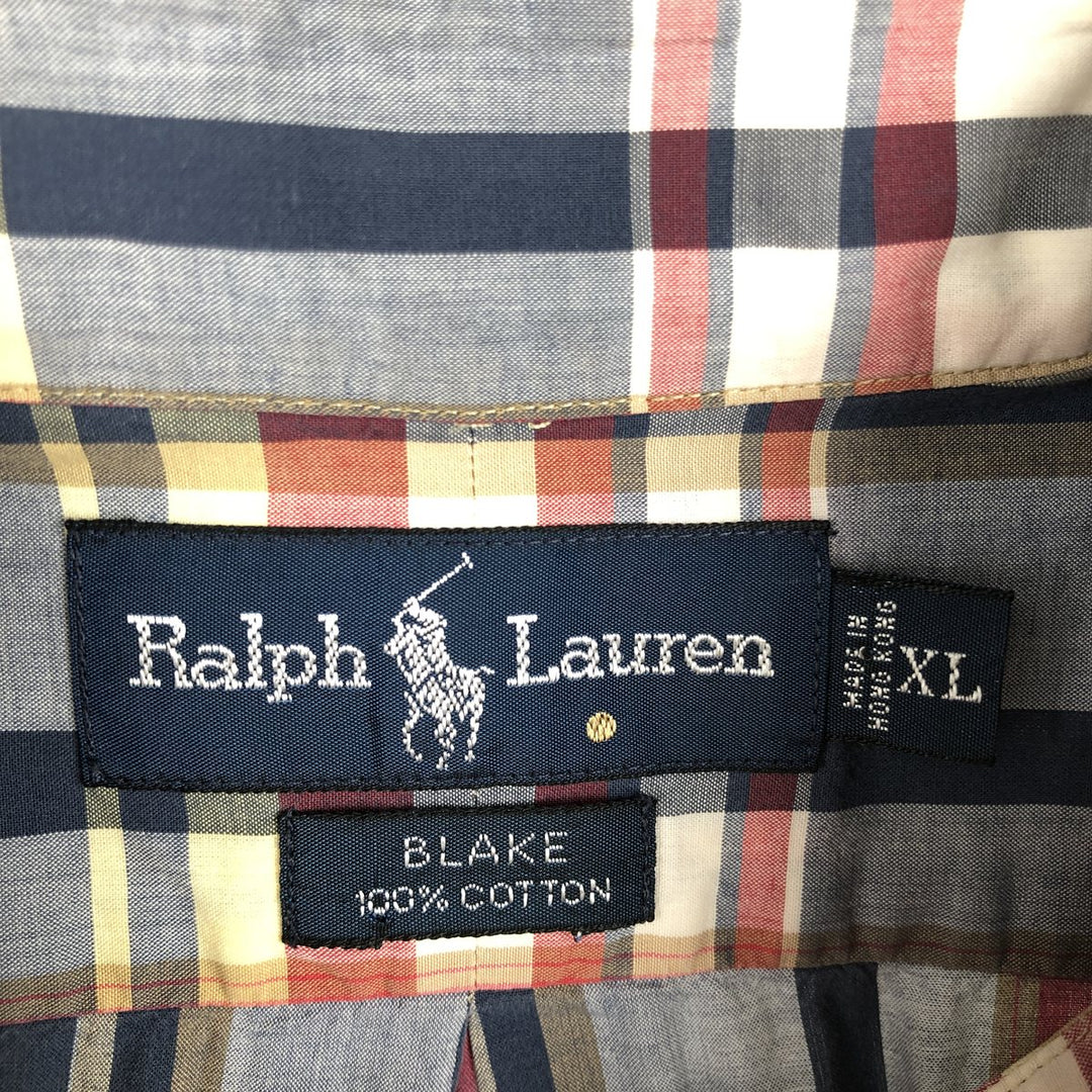 Ralph Lauren BLAKE Madras Check Short Sleeve Button Down Check Shirt Men's XL cotton red type Vintage Second Hand