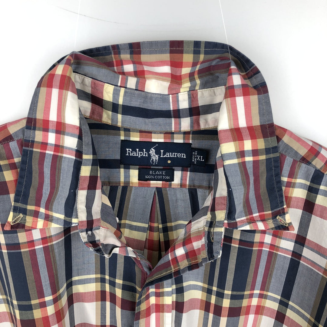 Ralph Lauren BLAKE Madras Check Short Sleeve Button Down Check Shirt Men's XL cotton red type Vintage Second Hand