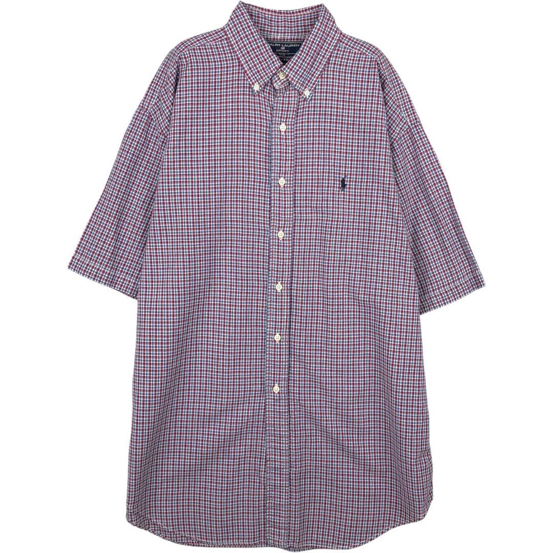 Ralph Lauren RALPH LAUREN SPORT short-sleeved button-down check shirt, men's size L cotton red type Vintage Second Hand