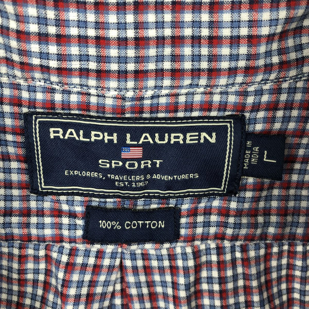 Ralph Lauren RALPH LAUREN SPORT short-sleeved button-down check shirt, men's size L cotton red type Vintage Second Hand