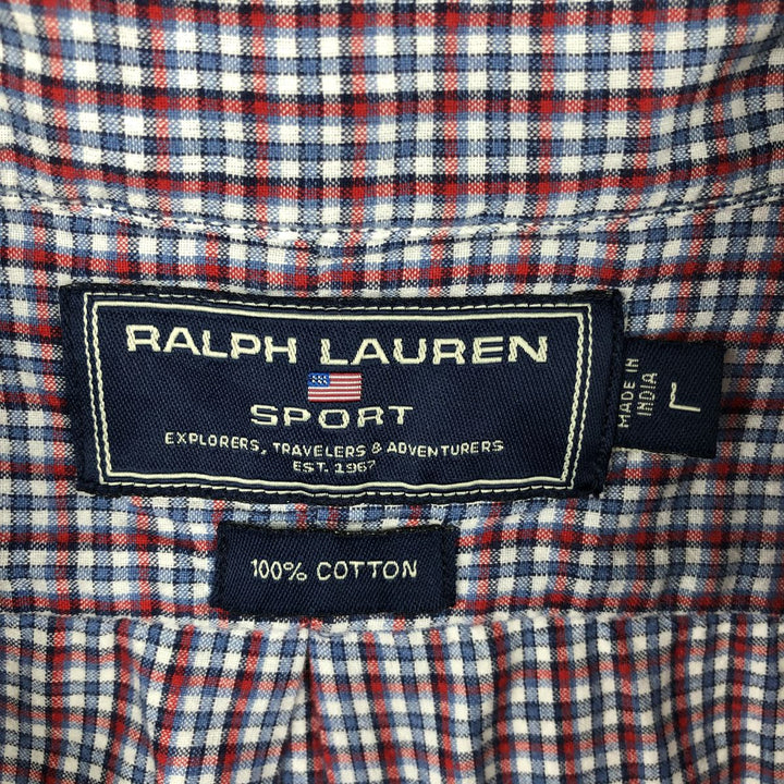 Ralph Lauren RALPH LAUREN SPORT short-sleeved button-down check shirt, men's size L cotton red type Vintage Second Hand