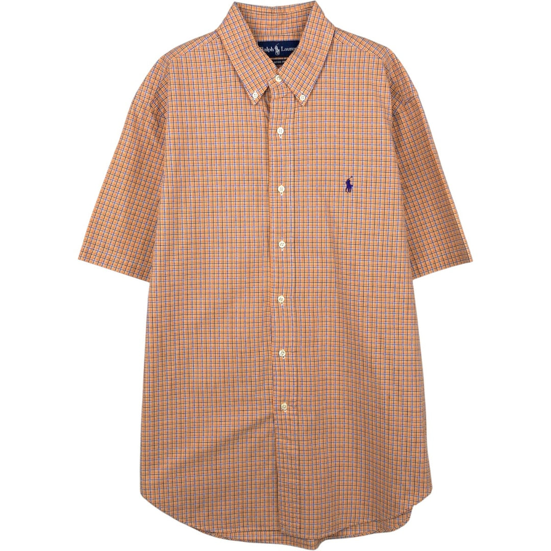 Ralph Lauren Classic Fit Short Sleeve Button Down Check Shirt Men's Size L cotton orange type Vintage Second Hand