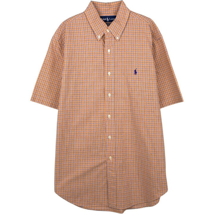 Ralph Lauren Classic Fit Short Sleeve Button Down Check Shirt Men's Size L cotton orange type Vintage Second Hand