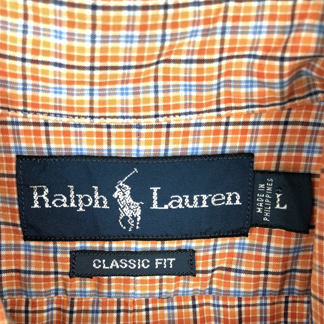 Ralph Lauren Classic Fit Short Sleeve Button Down Check Shirt Men's Size L cotton orange type Vintage Second Hand