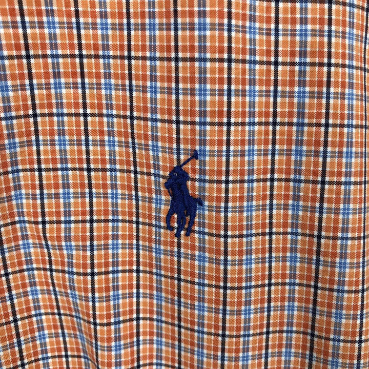 Ralph Lauren Classic Fit Short Sleeve Button Down Check Shirt Men's Size L cotton orange type Vintage Second Hand