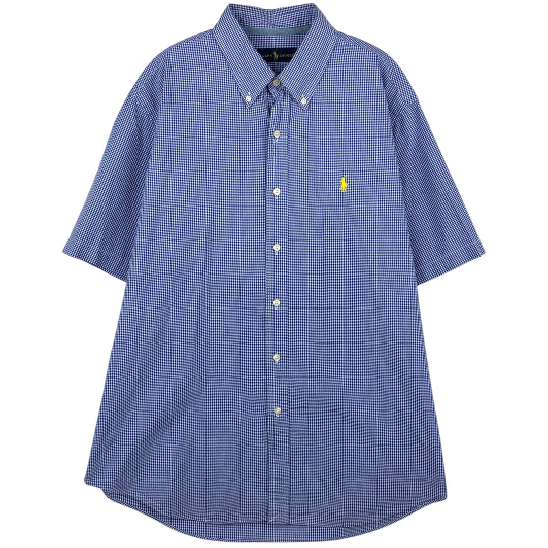 Ralph Lauren gingham check short-sleeved button-down shirt, men's size XL (approx.) cotton blue type Vintage Second Hand