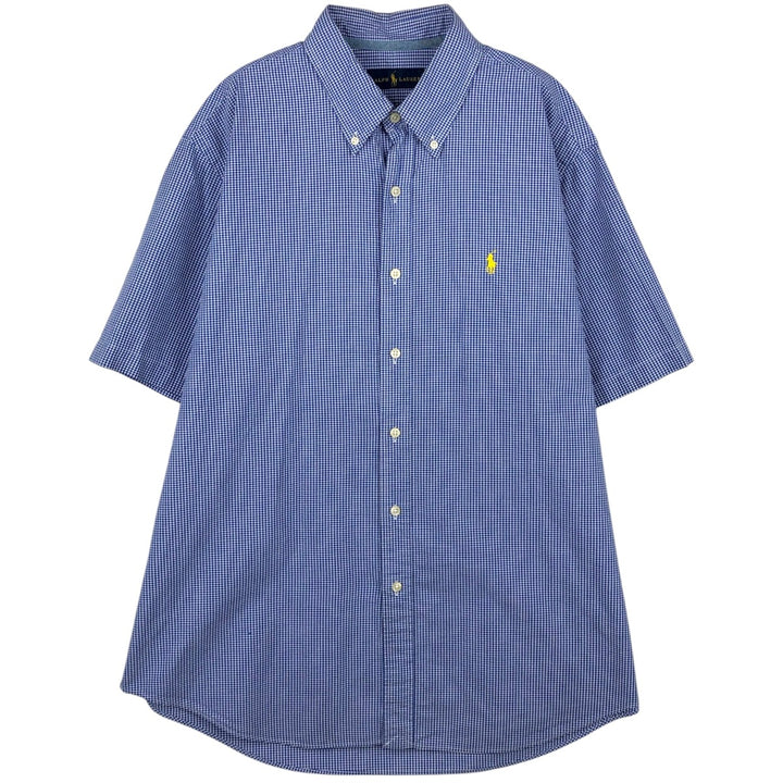 Ralph Lauren gingham check short-sleeved button-down shirt, men's size XL (approx.) cotton blue type Vintage Second Hand