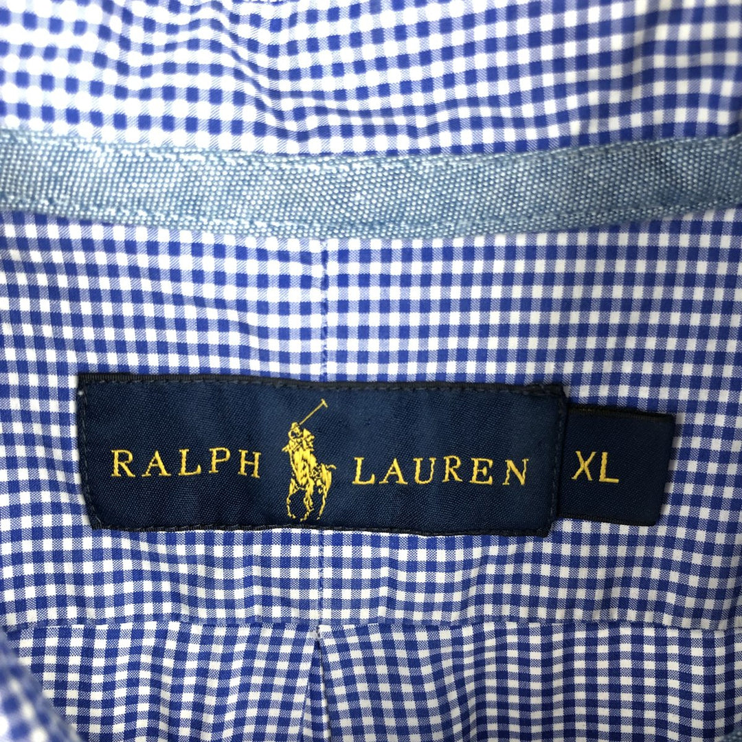 Ralph Lauren gingham check short-sleeved button-down shirt, men's size XL (approx.) cotton blue type Vintage Second Hand