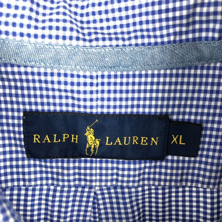 Ralph Lauren gingham check short-sleeved button-down shirt, men's size XL (approx.) cotton blue type Vintage Second Hand