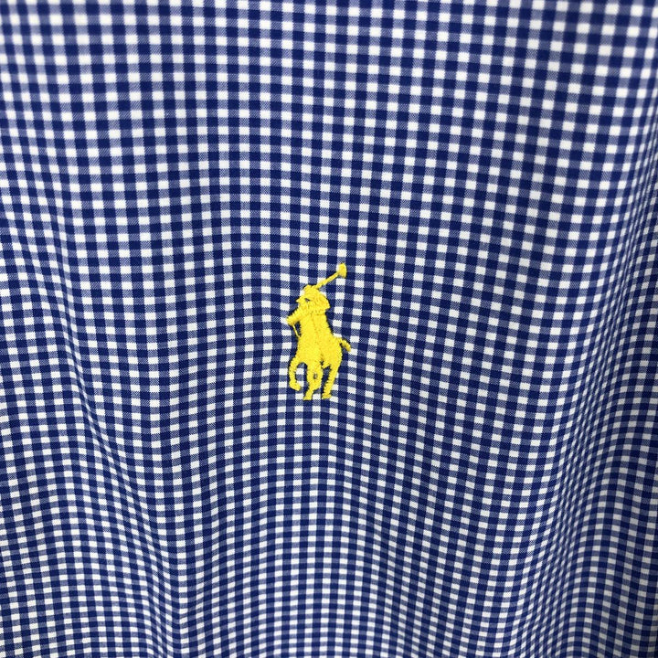 Ralph Lauren gingham check short-sleeved button-down shirt, men's size XL (approx.) cotton blue type Vintage Second Hand