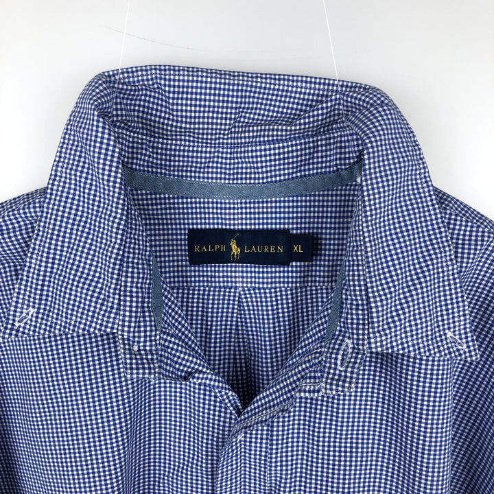 Ralph Lauren gingham check short-sleeved button-down shirt, men's size XL (approx.) cotton blue type Vintage Second Hand