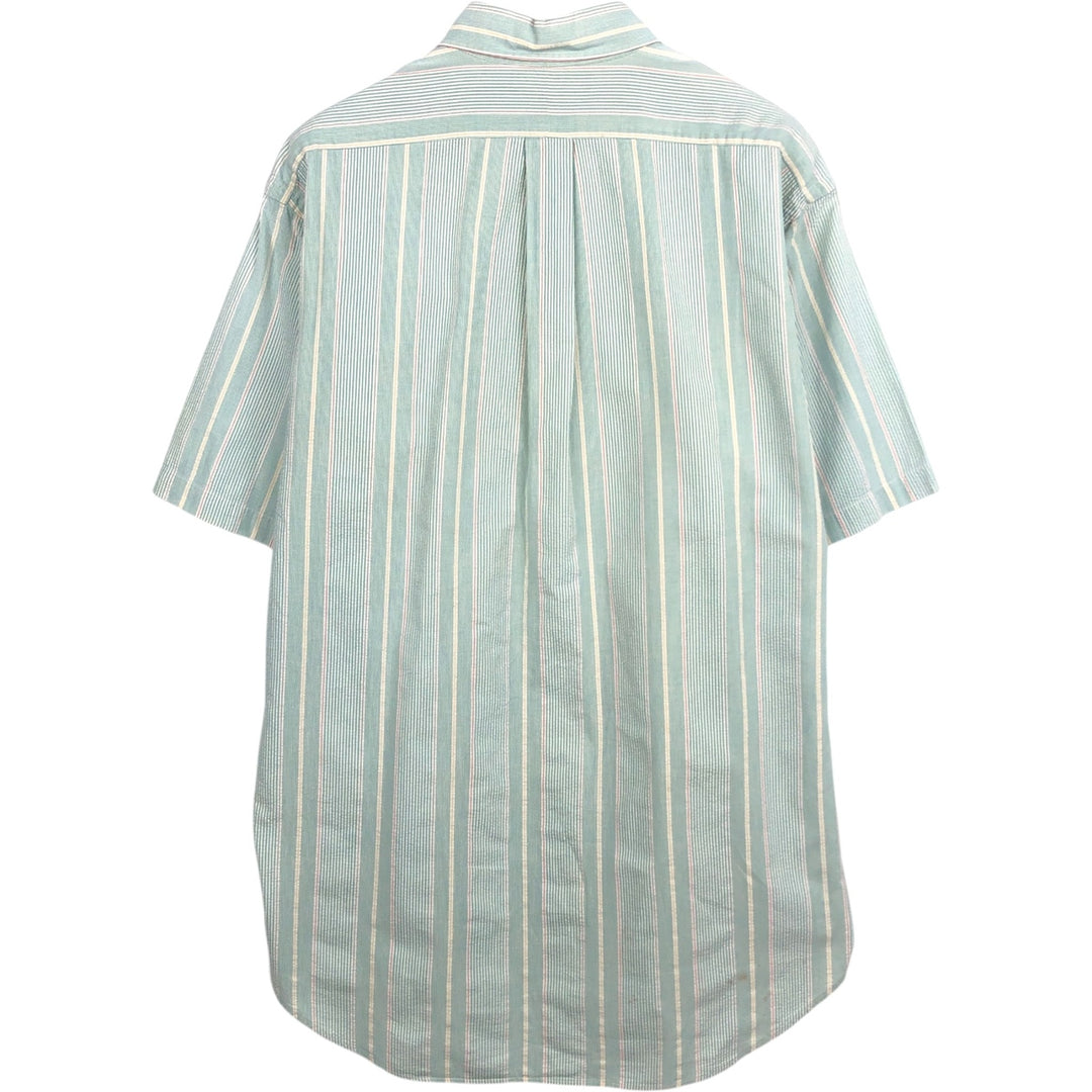 Ralph Lauren BLAIRE Seersucker Multi-Stripe Short-Sleeve Button-Down Striped Shirt, Men's Size M (approx.) cotton Emerald green Vintage Second Hand