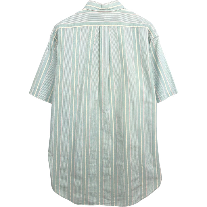 Ralph Lauren BLAIRE Seersucker Multi-Stripe Short-Sleeve Button-Down Striped Shirt, Men's Size M (approx.) cotton Emerald green Vintage Second Hand