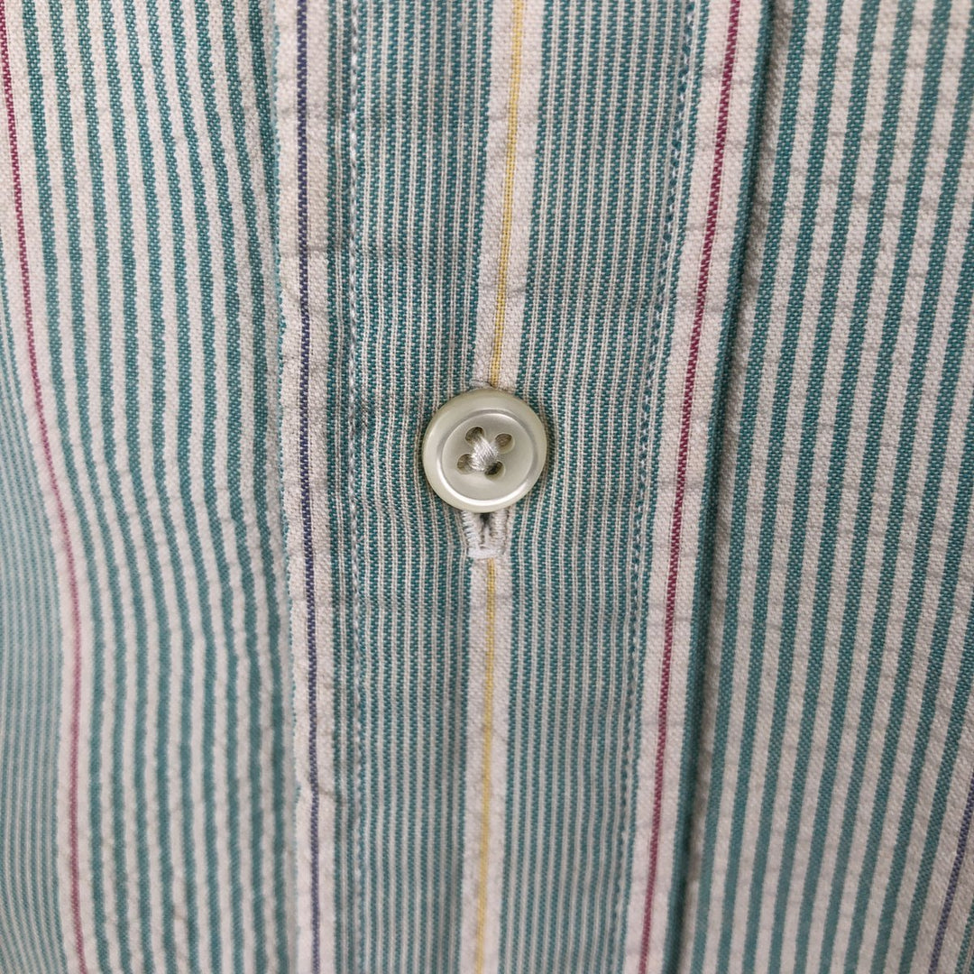 Ralph Lauren BLAIRE Seersucker Multi-Stripe Short-Sleeve Button-Down Striped Shirt, Men's Size M (approx.) cotton Emerald green Vintage Second Hand