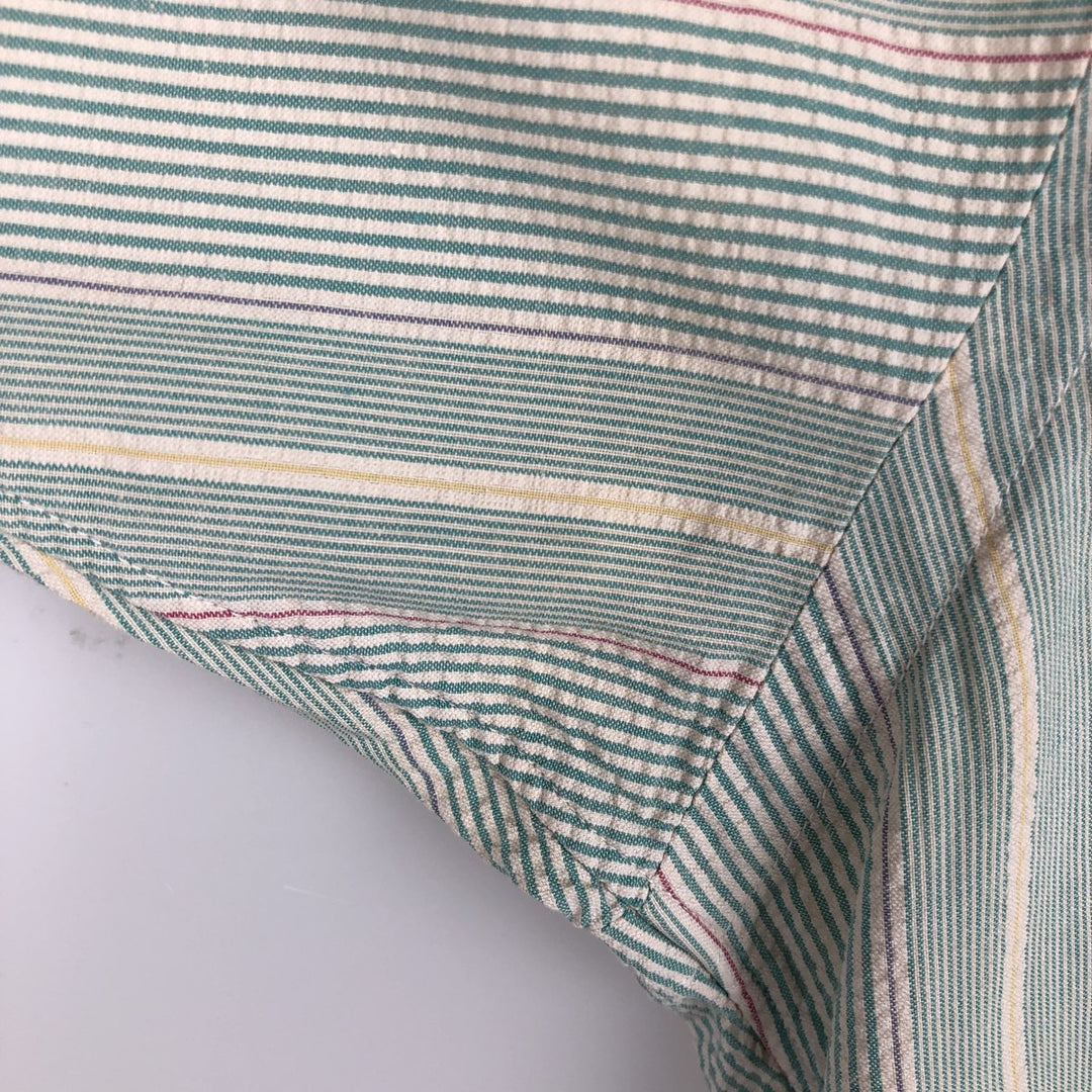 Ralph Lauren BLAIRE Seersucker Multi-Stripe Short-Sleeve Button-Down Striped Shirt, Men's Size M (approx.) cotton Emerald green Vintage Second Hand