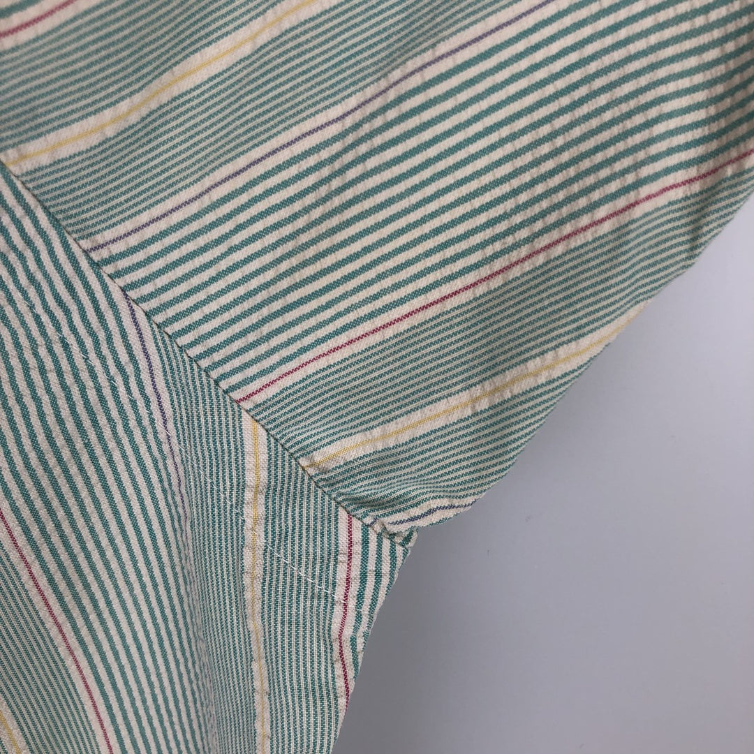 Ralph Lauren BLAIRE Seersucker Multi-Stripe Short-Sleeve Button-Down Striped Shirt, Men's Size M (approx.) cotton Emerald green Vintage Second Hand
