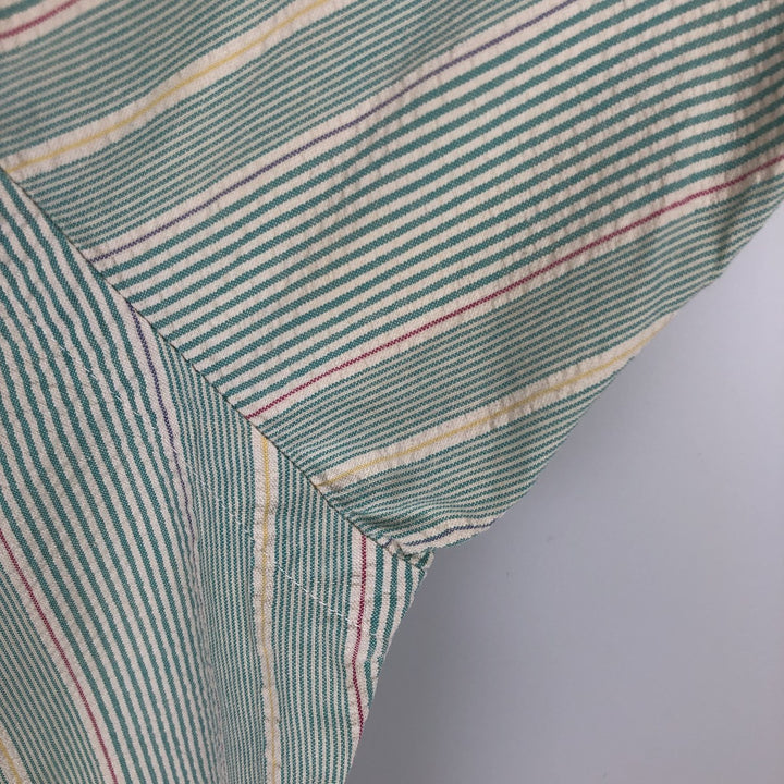 Ralph Lauren BLAIRE Seersucker Multi-Stripe Short-Sleeve Button-Down Striped Shirt, Men's Size M (approx.) cotton Emerald green Vintage Second Hand
