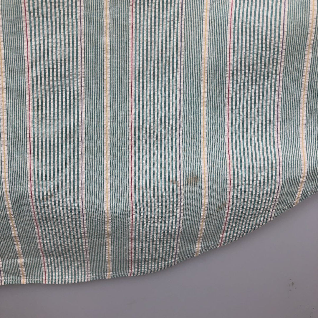 Ralph Lauren BLAIRE Seersucker Multi-Stripe Short-Sleeve Button-Down Striped Shirt, Men's Size M (approx.) cotton Emerald green Vintage Second Hand