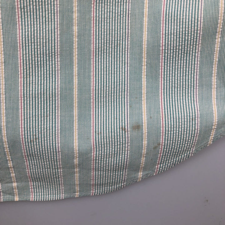 Ralph Lauren BLAIRE Seersucker Multi-Stripe Short-Sleeve Button-Down Striped Shirt, Men's Size M (approx.) cotton Emerald green Vintage Second Hand