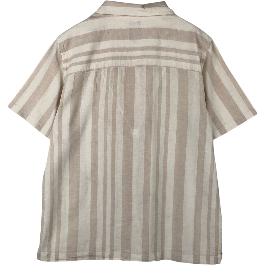 2000'S GAP MADE WITH LINEN Multi-stripe Short-Sleeve Open-Collar Linen Shirt, Boxy Fit, Men's Size M (approx.) linen Beige type Vintage Second Hand
