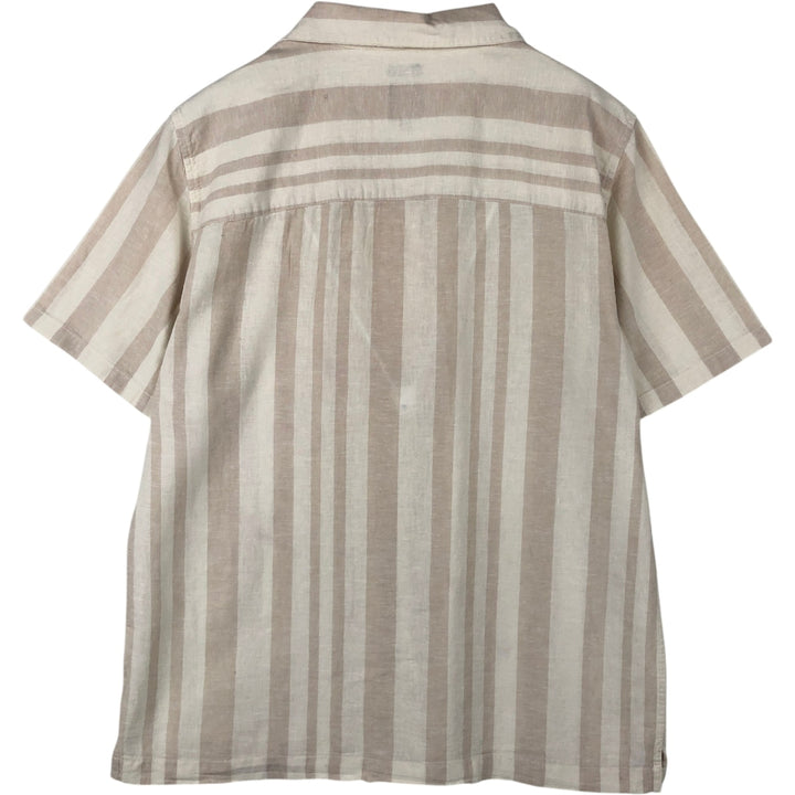 2000'S GAP MADE WITH LINEN Multi-stripe Short-Sleeve Open-Collar Linen Shirt, Boxy Fit, Men's Size M (approx.) linen Beige type Vintage Second Hand