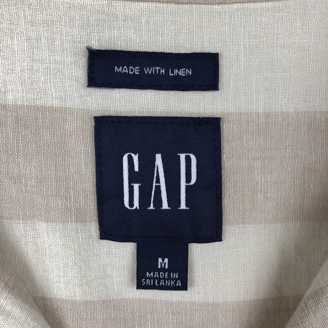 2000'S GAP MADE WITH LINEN Multi-stripe Short-Sleeve Open-Collar Linen Shirt, Boxy Fit, Men's Size M (approx.) linen Beige type Vintage Second Hand