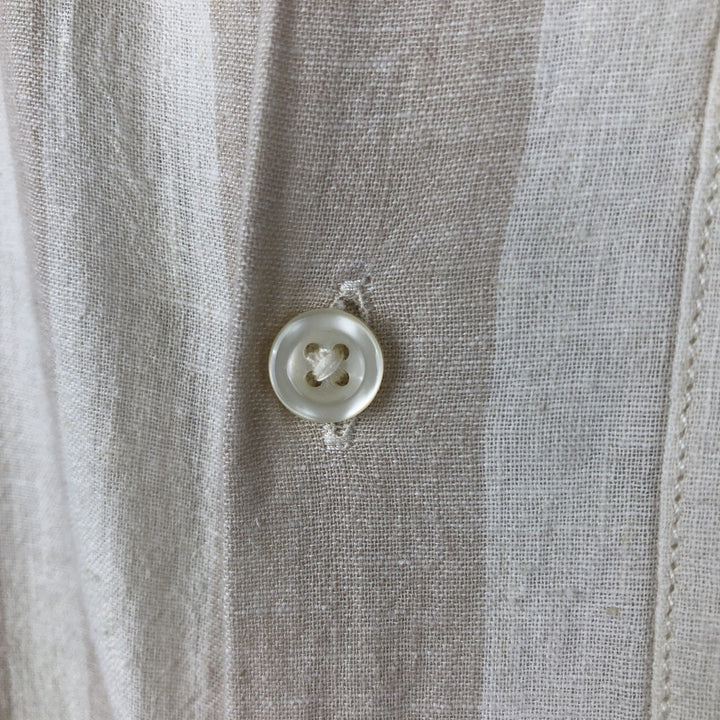 2000'S GAP MADE WITH LINEN Multi-stripe Short-Sleeve Open-Collar Linen Shirt, Boxy Fit, Men's Size M (approx.) linen Beige type Vintage Second Hand