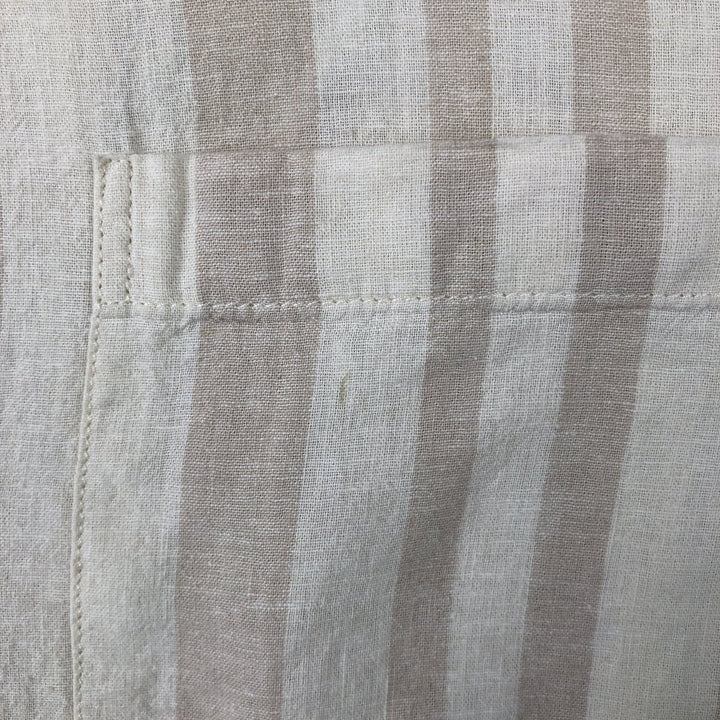 2000'S GAP MADE WITH LINEN Multi-stripe Short-Sleeve Open-Collar Linen Shirt, Boxy Fit, Men's Size M (approx.) linen Beige type Vintage Second Hand