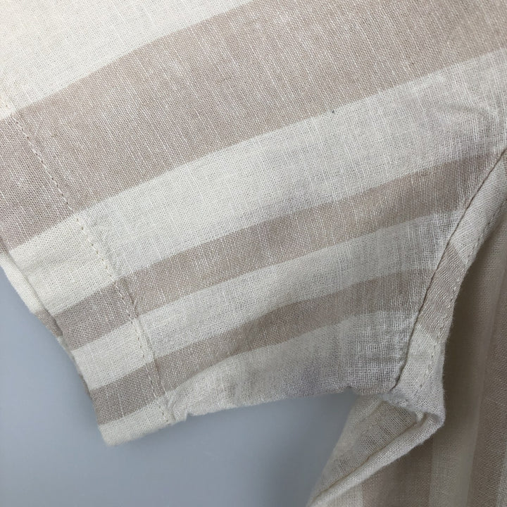 2000'S GAP MADE WITH LINEN Multi-stripe Short-Sleeve Open-Collar Linen Shirt, Boxy Fit, Men's Size M (approx.) linen Beige type Vintage Second Hand