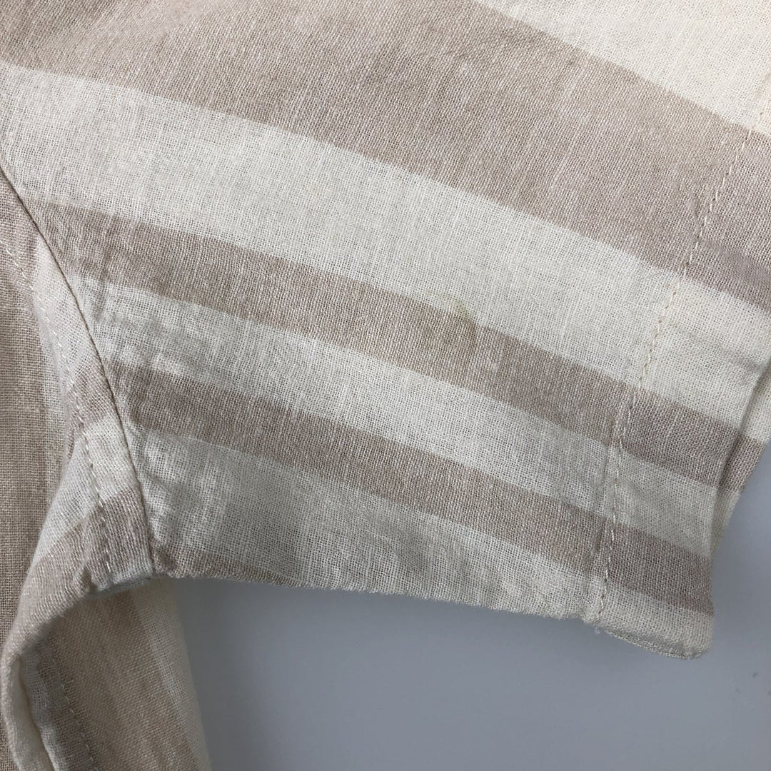 2000'S GAP MADE WITH LINEN Multi-stripe Short-Sleeve Open-Collar Linen Shirt, Boxy Fit, Men's Size M (approx.) linen Beige type Vintage Second Hand